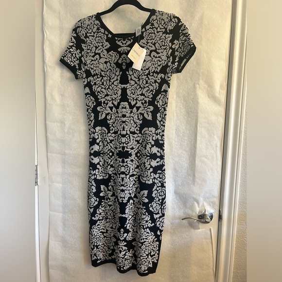Carmen Marc Valvo black & white textured jacquard dress NWT Sz-XS. T13 - Picture 3 of 11